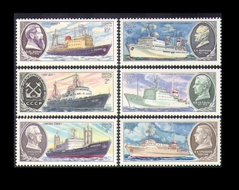Buques científicos en sellos postales de la URSS de 1980 / Barcos rusos / Para colecciones, proyectos escolares, tarjetas de intercambio de artistas, arte en técnica mixta, ACEO