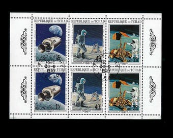 Apollo Space Mission 1970 Postage Stamp Sheets / The Republic of Chad / Astronauts, Moon Walk / Arts and Crafts, School Project, Collections