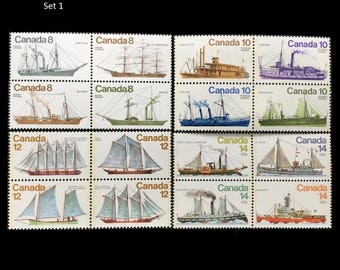 Ships of Canada 1975 - 1978 Stamp Series Mint / Coastal Ships, Inland Sailing and Ice Vessels / Transportation Theme Collage, Travel Diary