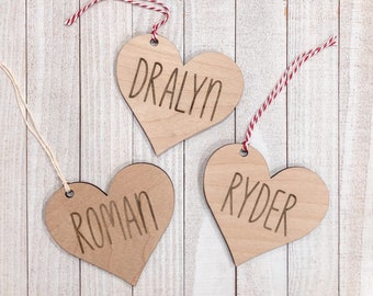Custom Wood Valentine Basket Tag - Modern Type Wood Heart Name Tag