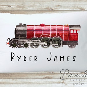 Vintage Train personalized boys pillowcase - red green blue custom pillowcase for boys room