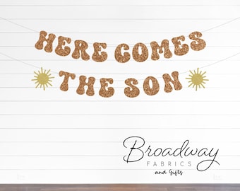 Here Comes The Son Retro Baby Shower Glitter Party Banner