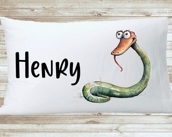 Taie d'oreiller personnalisée serpent vert rigolo - Taie d'oreiller serpent originale personnalisée