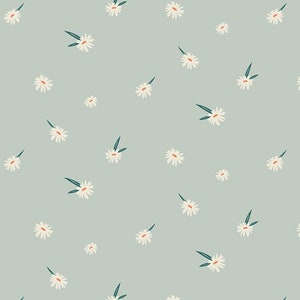 White daisy minty blue - Art Gallery Dancing Daisies Campsite cotton -Sold by the yard