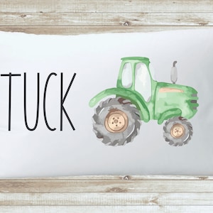 Green Tractor Pillow Case, Personalized Boys Room Pillowcase, Custom Nursery Name Pillow Top