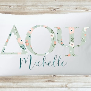 Greek Name Sorority Pillow Case, Greek Letter Custom Sorority Personalized Pillow Cases, Floral Greek Font