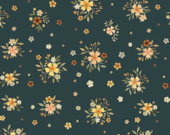 Navy Floral Bouquets Dear Stella Little Fawn and Friends cotton fabric QTR YD