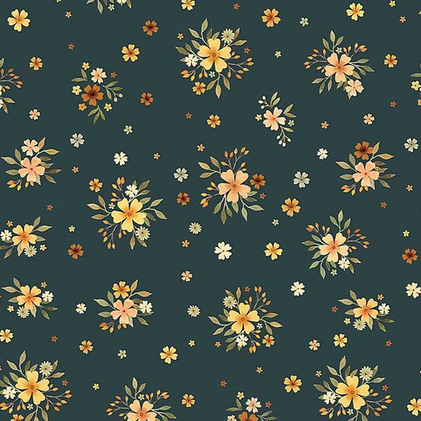 Navy Floral Bouquets Dear Stella Little Fawn and Friends cotton fabric QTR YD