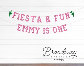 Fiesta and Fun First Birthday Glitter Party Banner - Fiesta Geburtstagsbanner Girlande