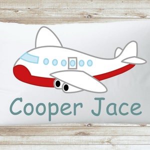 Airplane Boys Room Pillowcase, Pilot Airport Custom Nursery Name Pillow Top
