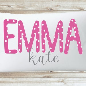 Personalized Polka Dot Girls Pillow Case, Purple and Gray Custom Dot Name Pillowcase, Nursery Room Gift Decor, Personal