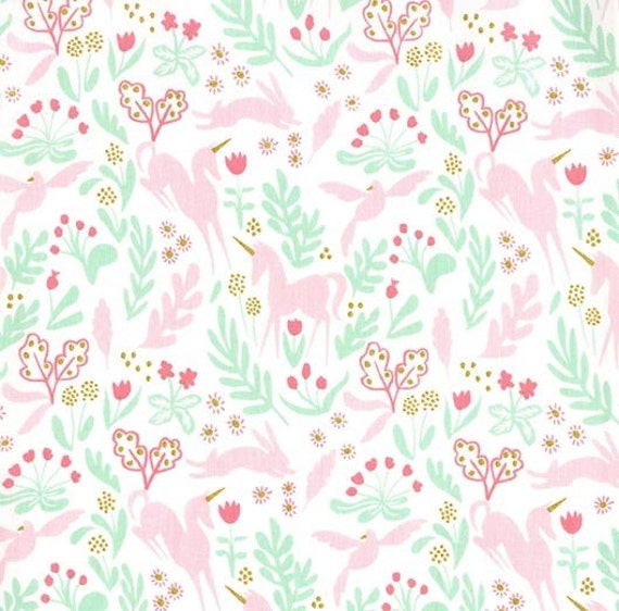 Pink Unicorns on Navy 100/% cotton fabric /'Magic/' from Michael Miller