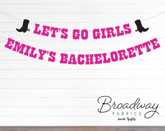 Let's Go Girls - Banner con purpurina para despedida de soltera de vaquera occidental - Banner con purpurina para fiesta