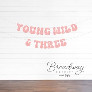 Bannière Young Wild & Three Birthday - Bannière scintillante rétro pour le 3e anniversaire - Fête d'anniversaire rétro