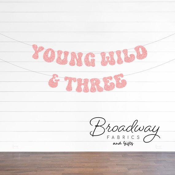 Young Wild & Three Birthday Banner - Retro 3rd Birthday Party Glitter Banner - Retro Birthday Party