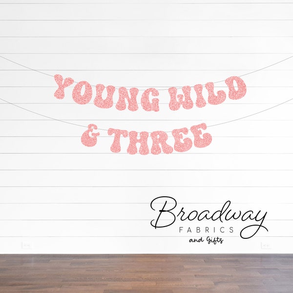 Young Wild & Three Birthday Banner - Retro 3rd Birthday Party Glitter Banner - Retro Birthday Party