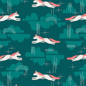 Navy Unicorn fabric - Art Gallery Fabrics Onward + Upward quilt cotton Sold by the yard