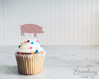 Pig Shape Cupcake toppers (Glitter), Birthday Decorations Party Favors (17 COLORS AVAILABLE) Multiple Shape Options Available