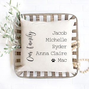 Family Names Personalized linen throw pillow cover, 18 X 18 pillow cover, farmhouse decor