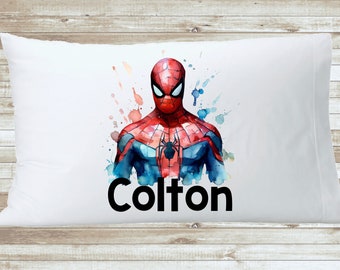 スパイダーボーイの男の子の部屋用パーソナライズ枕カバー - カスタム子供部屋装飾枕カバースーパーヒーロー男の子の寝室