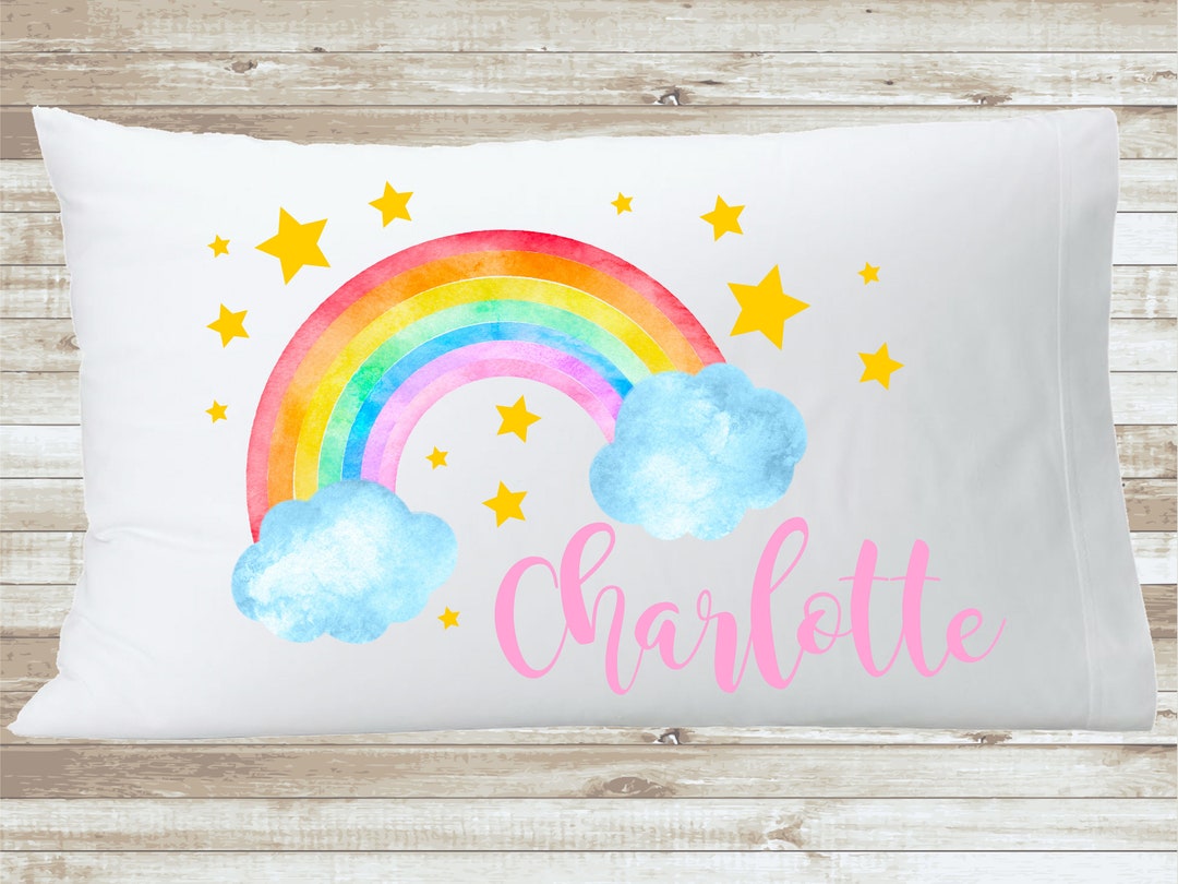 Personalized Rainbow Pillow Case, Girl Stars Custom Name Pillow Case, Newborn Baby Pillowcase