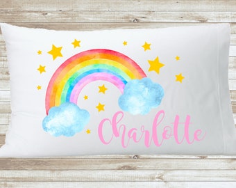 Personalized Rainbow Pillow Case, Girl Stars Custom Name Pillow Case, Newborn Baby Pillowcase, Customize Yourself