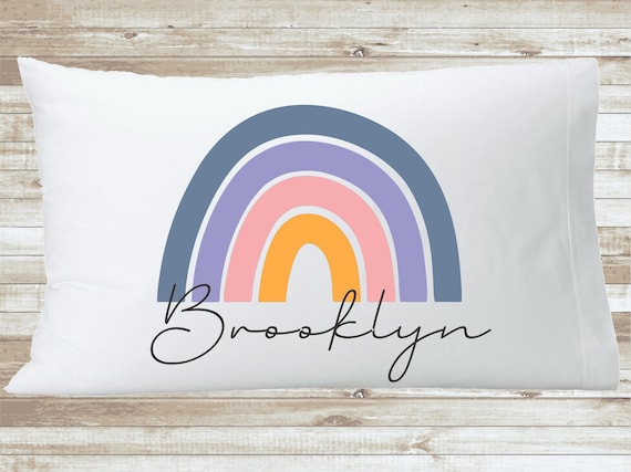 Boho Rainbow Personalized Pillow Case, Custom Name Rainbow