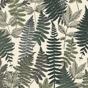 Vintage fern leaves garden fabric - Dots Green Thumb Her & History  - by the yard