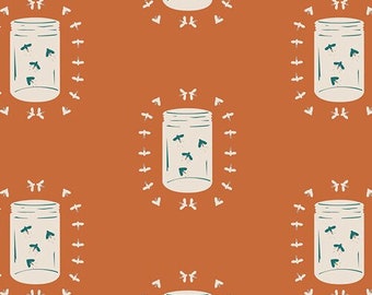 Fireflies Mason Jar Glow fabric - Art Gallery Campsite Fireflies Glow - sold by the yard