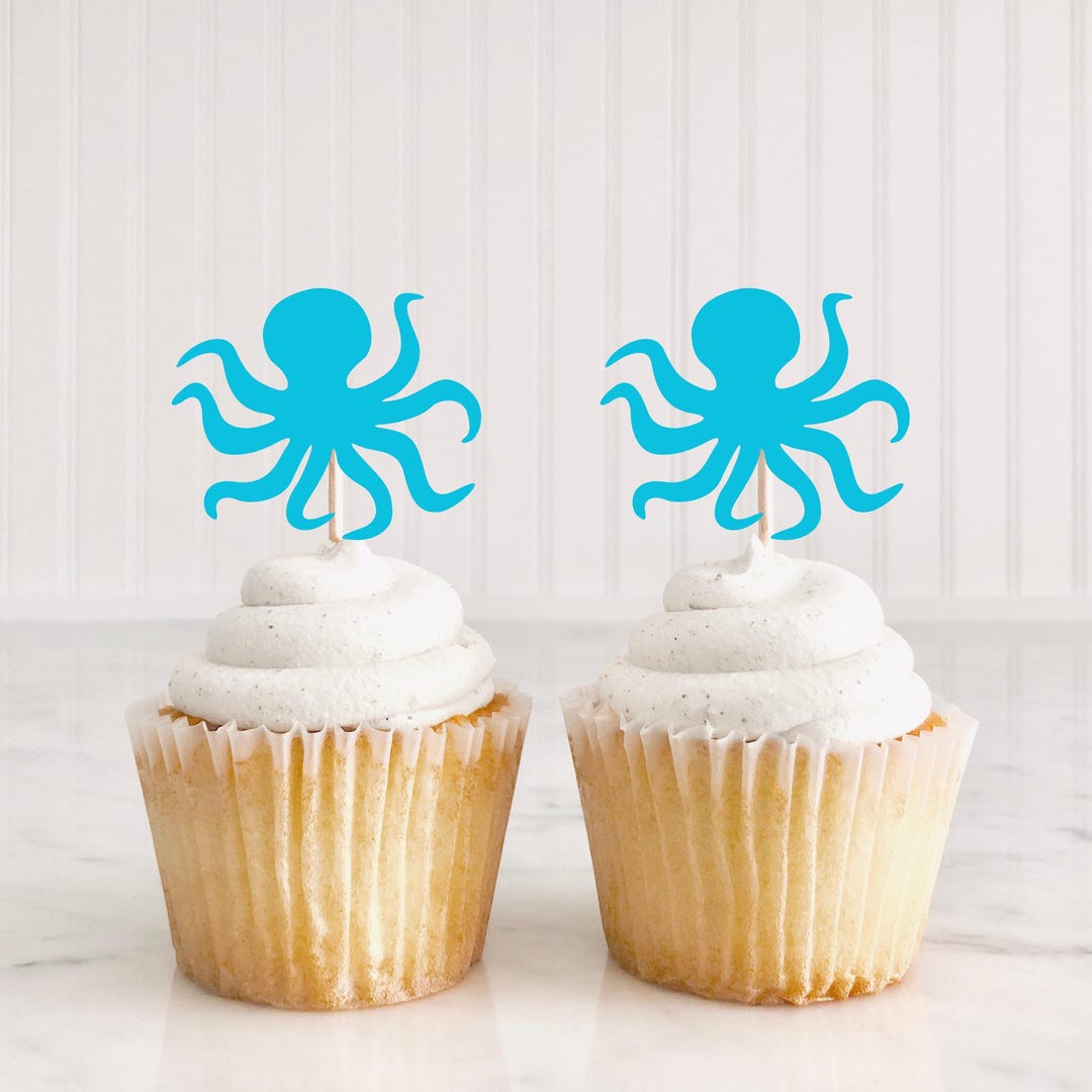 Octopus Summer Glitter Cupcake Toppers - Dolphin Seashell Seahorse ...