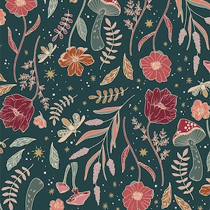 Wildwood Nightfall - dark green floral fabric - AGF Woodland Keeper quilting cotton Sold by the Yard