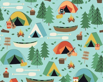 Camping Tent Canoe fabric - Camping Crew Campground cotton fabric - 1/4 Yd