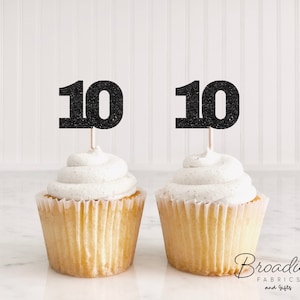 10th Birthday Glitter Cupcake toppers- Tenth Birthday Decorations Party Favors (17 COLORS AVAILABLE) Any Age Number cupcake topper