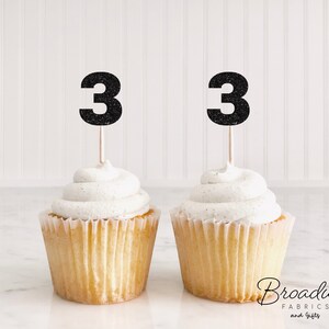 3rd Birthday Glitter Cupcake toppers- Third Birthday Decorations Party Favors (17 COLORS AVAILABLE) Any Age Number cupcake topper