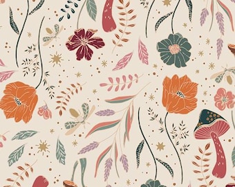 Wildwood Daybreak - cream floral fabric AGF Woodland Keeper quilting cotton Sold by the Yard