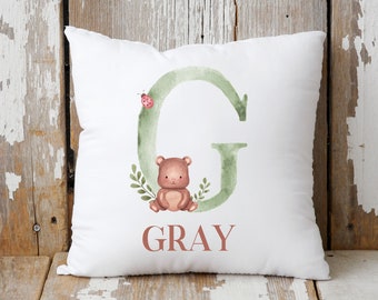Personalized Woodland Forest Animals Alphabet Kids Name throw pillow cover, 18 X 18 pillow cover, nursery decor, kids bedroom