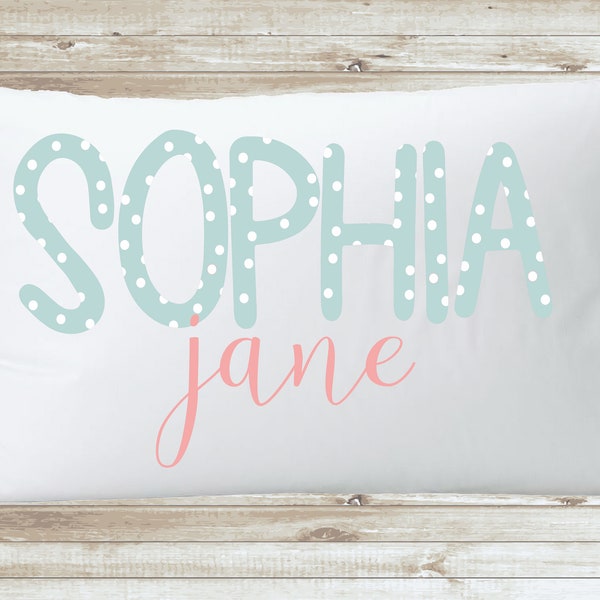 Polka Dot Blue Custom Name Pillowcase, Personalize Pillowcase with Name, Dance Recital Gift for Girl Pillow, Sublimation Printed Design