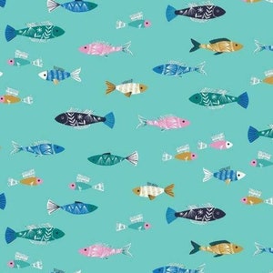 Fish In The Sea Cotton Fabric - Into The Blue Dashwood Studio Qtr Yd