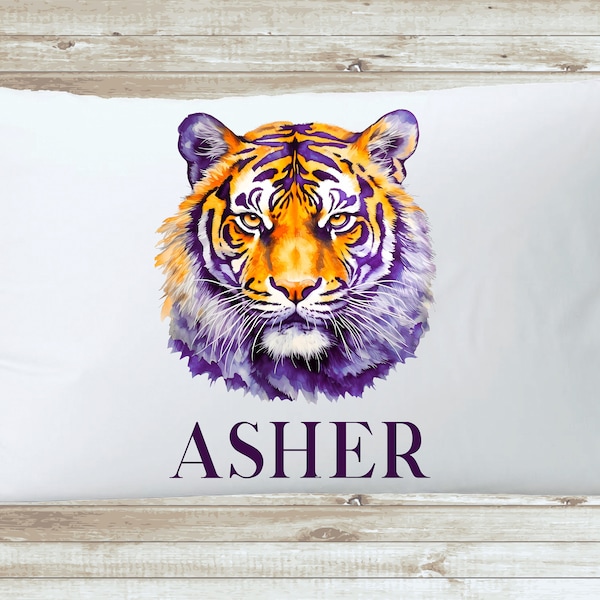 Purple Gold LSU Tiger personalized pillowcase - Custom purple gold tiger pillowcase