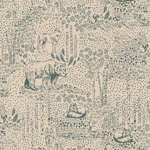 Awaken Forest Fern - gender neutral woodland animals quilting cotton AGF Sold by the Yard