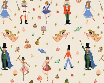 Cream Land of Sweets Christmas Toys fabric - Rifle Paper Holiday Classics Sold by the yard