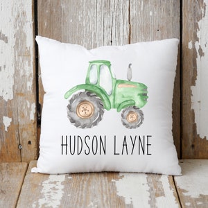 Personalized Green Tractor throw pillow cover, 18 X 18 pillow cover, farm tractor nursery decor