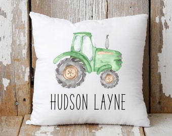 Personalized Green Tractor throw pillow cover, 18 X 18 pillow cover, farm tractor nursery decor