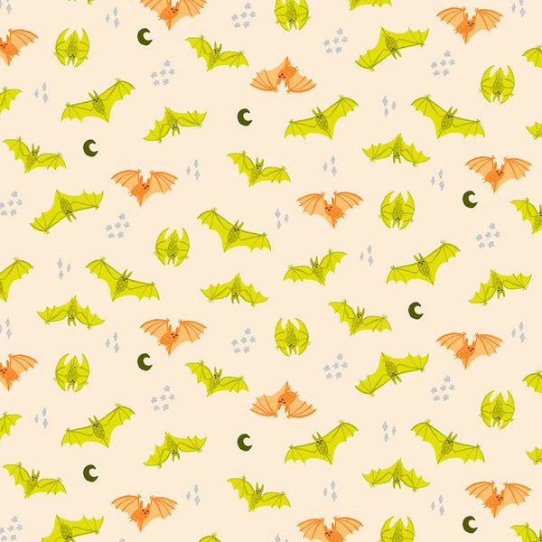 Orange Peach Metallic Bat Attack cotton fabric Bring Your Own Boos cotton QTR YD