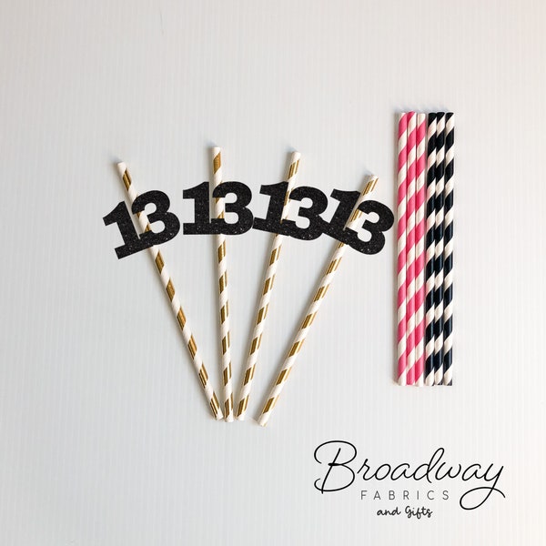 Birthday Number Thirteen - Any Age Custom Glitter Party Straws - party cup straw decoration