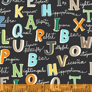 Black Alphabet kids animals cotton fabric - Windham Fabrics A to Zoo Sold by the yard