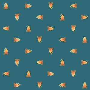 Campfire navy camping fabric - Camping Crew Lake cotton quilt fabric - by the yard