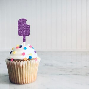 Popsicle Shape Cupcake toppers (Glitter), Birthday Decorations Party Favors (17 COLORS AVAILABLE) Multiple Shape Options Available