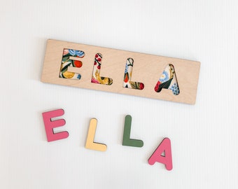 Wildwood Floral Wood Name Puzzle for Toddlers Babies - Custom Wooden Puzzle