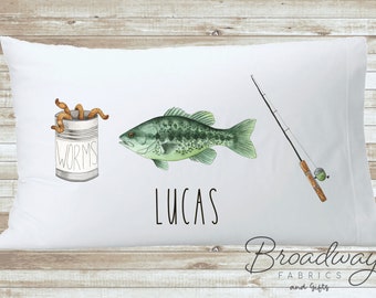 Personalized Boys Room Fishing Pillowcase, Gone Fishing Custom Nursery Name Pillow Top